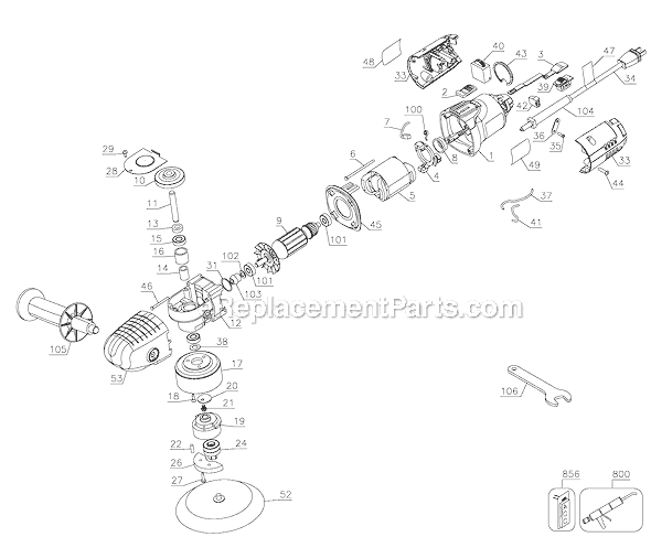 Page A Diagram and Parts List for 7346 Type 1 Porter Cable Sander Polisher